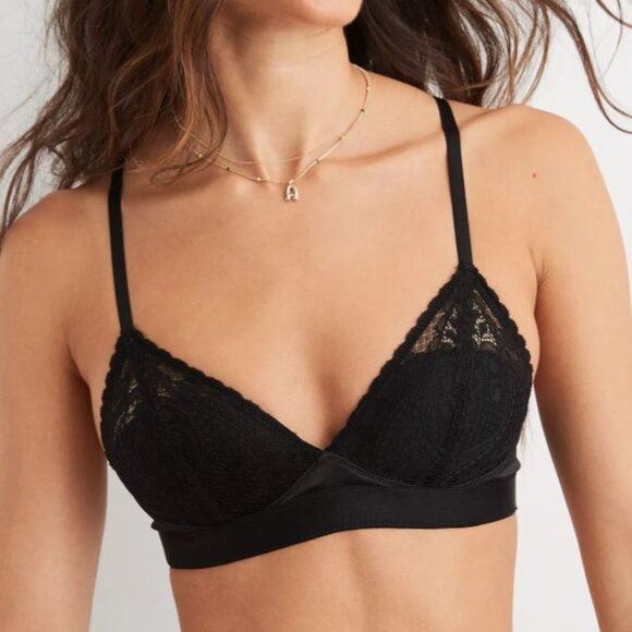 Aerie Black Real Power Wireless Push Up Paisley Lace Bra Size 34C - Picture 1 of 4